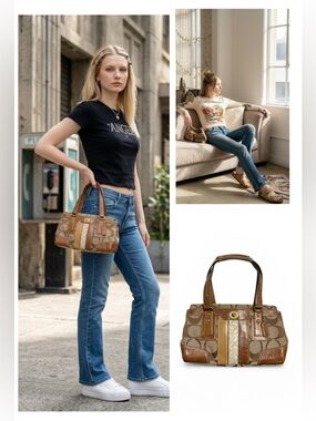 Coach Hamptons Signature Stripe Carryall  bag iconic C jacquard Y2K 2007